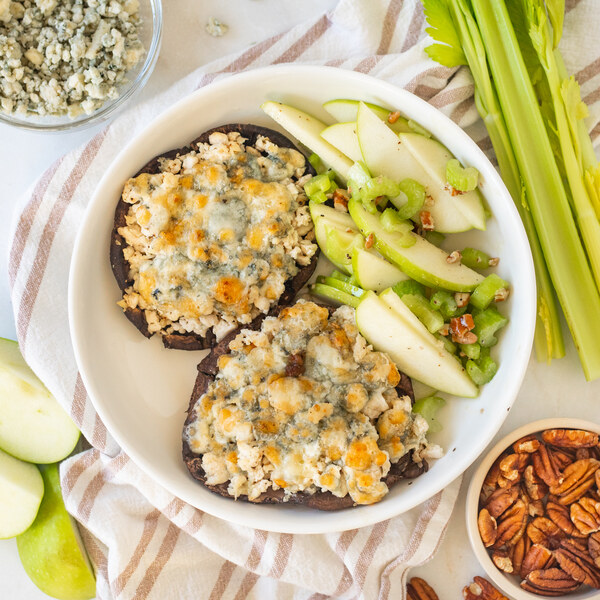 Chicken Stuffed Portobellos with Blue Cheese & Apple-Pecan Salad