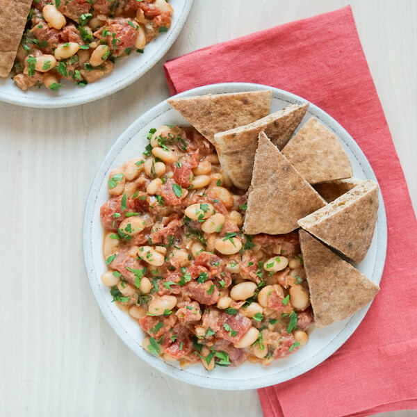 EgyptianInspired Breakfast Beans with Tomato, Tahini & Warm Pita