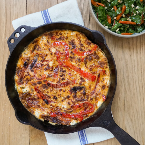Bell Pepper & Feta Frittata with Swiss Chard, Apricot & Pine Nut Salad
