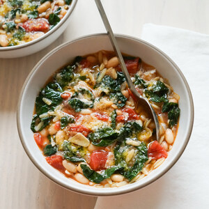 Tomato-White Bean Soup with Orzo, Kale & Parmesan