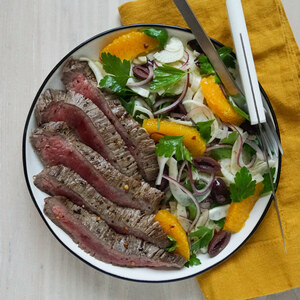 Flank Steak with Italian-Style Spicy Fennel, Orange & Olive Salad