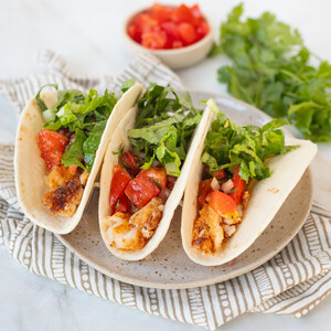 Grilled Cod Tacos with Spicy Tomato-Cilantro Salsa & Lettuce