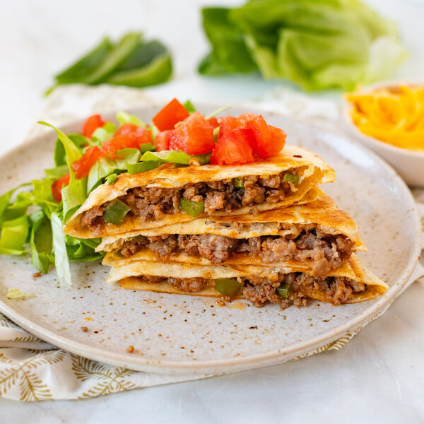 Cheesy Veggie Ground & Bell Pepper Quesadilla with Lettuce & Tomato
