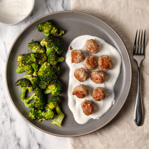 Sheet Pan Pork Meatballs with Yogurt Sauce & Ranch-Baked Broccoli
