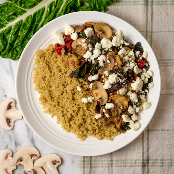 Lentil, Swiss Chard & Mushroom Sauté with Feta over Quinoa