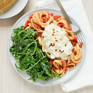 Fettuccine with Tomatoes, Ricotta & Lemony Dressed Arugula