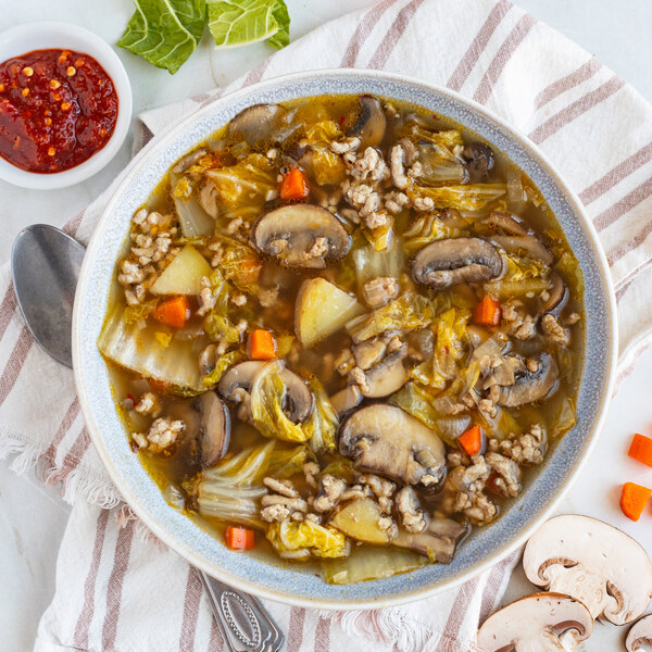 Asian-Style Pork Soup with Napa Cabbage, Potatoes, Carrots & Mushrooms