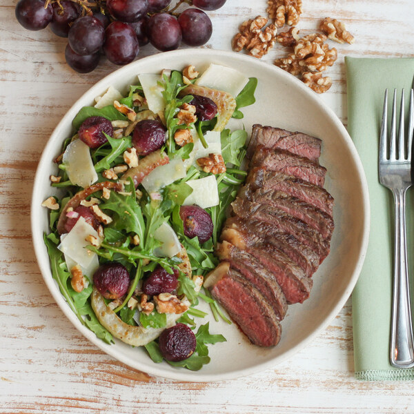 NY Steak with Roasted Fennel, Grape, Walnut, Parmesan & Arugula Salad