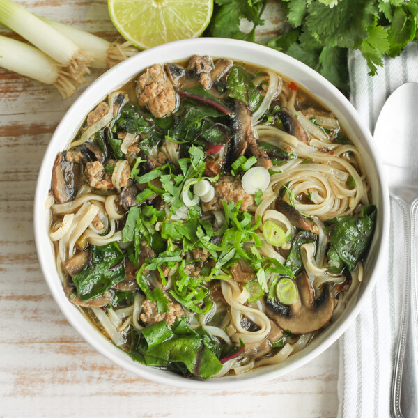 Asian Pork Noodle Soup with Swiss Chard, Mushrooms, Cilantro & Lime