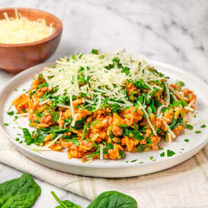 Tomato-Spinach Orzo with Ground Turkey, Parmesan & Parsley