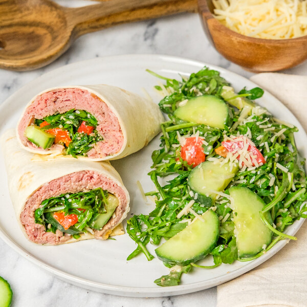 Simple Roast Beef 'Caesar' Wrap with Roasted PepperArugula Salad