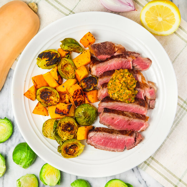 Ribeye with Spicy "Cowboy" Butter, Butternut Squash & Brussels Sprouts