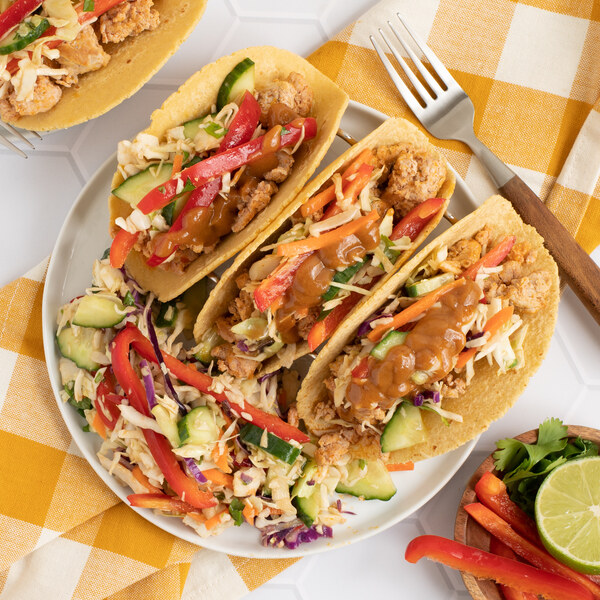 Thai Turkey Tacos with Peanut Sauce & Cucumber Slaw
