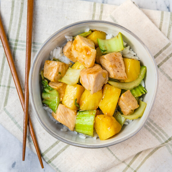 Asian Pork Stir-Fry with Pineapple, Bok Choy & Coconut Rice