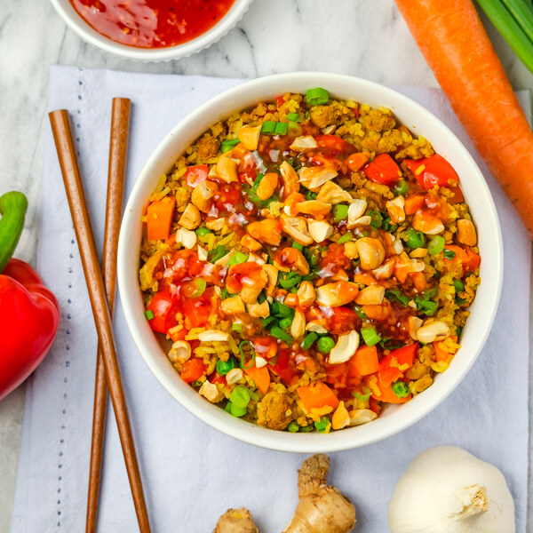 Indian-Style Fried Rice with Turkey, Carrots, Green Onions & Cashews
