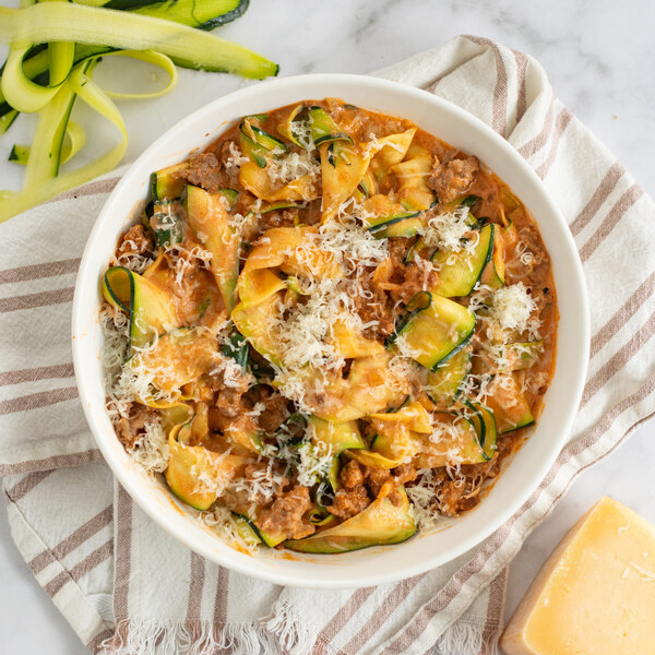Smoky Veggie Ground & Zucchini Noodle Skillet with Tomato-Cream Sauce