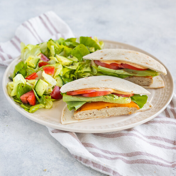 Cheesy Chicken Tortilla Burger with Special Sauce & Side Salad