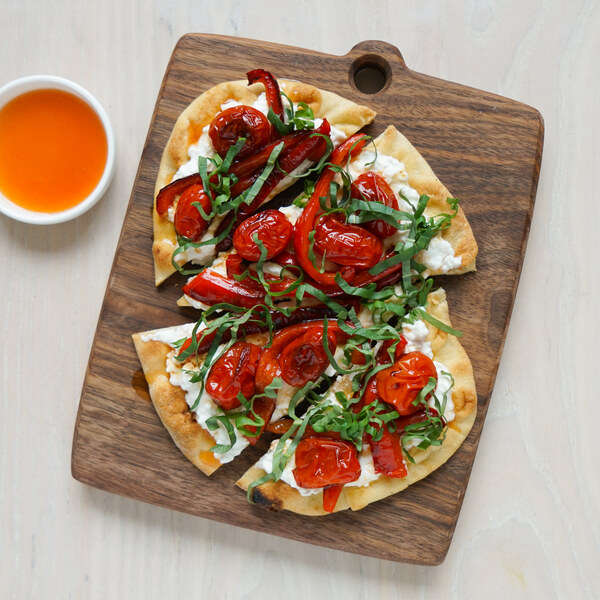 Cottage Cheese Flatbread with Bell Pepper, Tomato, Basil & Hot Honey
