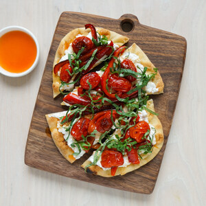 Cottage Cheese Flatbread with Bell Pepper, Tomato, Basil & Hot Honey