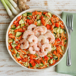 Sesame-Ginger Orzo Pasta Salad with Shrimp, Carrot & Bell Pepper