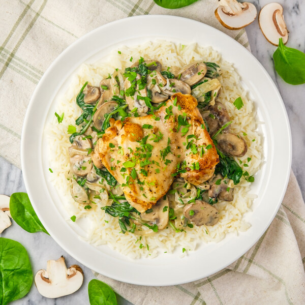 Chicken Fricassée with Creamy Mushroom-Spinach Sauce, Parsley & Rice ...