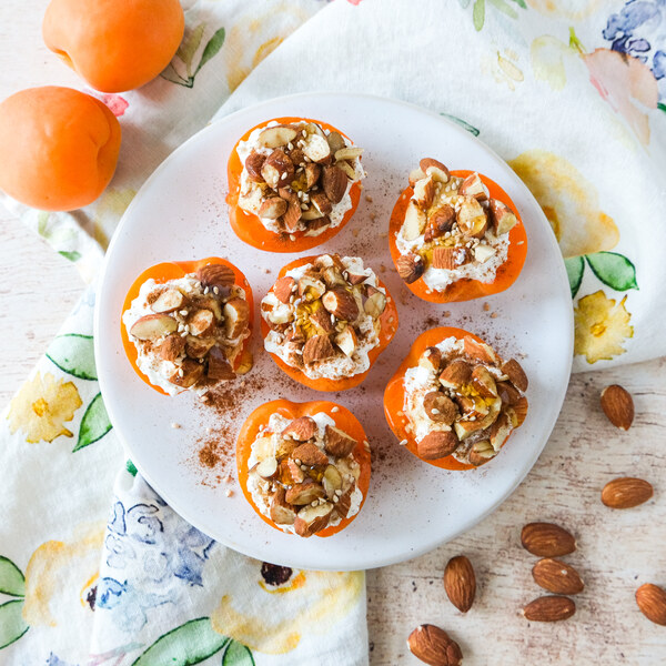 Cottage Cheese Apricot Bites with Almonds, Sesame, Honey & Cinnamon