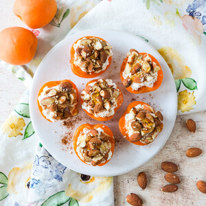 Cottage Cheese Apricot Bites with Almonds, Sesame, Honey & Cinnamon