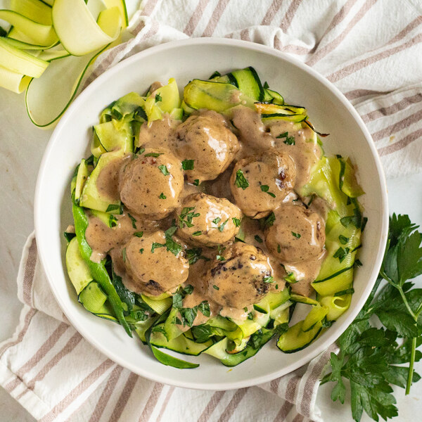Turkey Meatballs with Baked Zucchini Noodles, Cream Sauce & Parsley