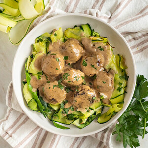 Turkey Meatballs with Baked Zucchini Noodles, Cream Sauce & Parsley