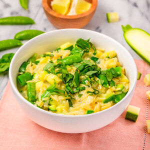 Orzo Pasta Skillet with Cottage Cheese, Zucchini, Snap Peas & Basil