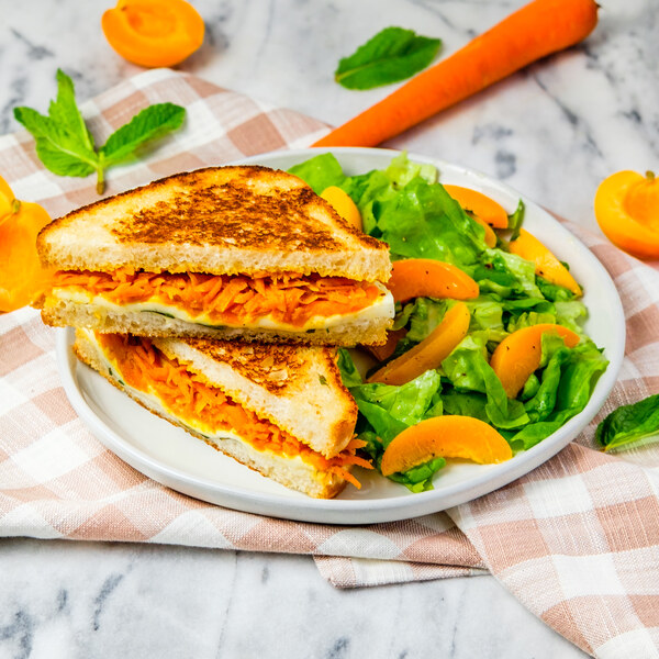 Indian-Spiced Grilled Cheese with Carrot Chutney & Apricot-Mint Salad