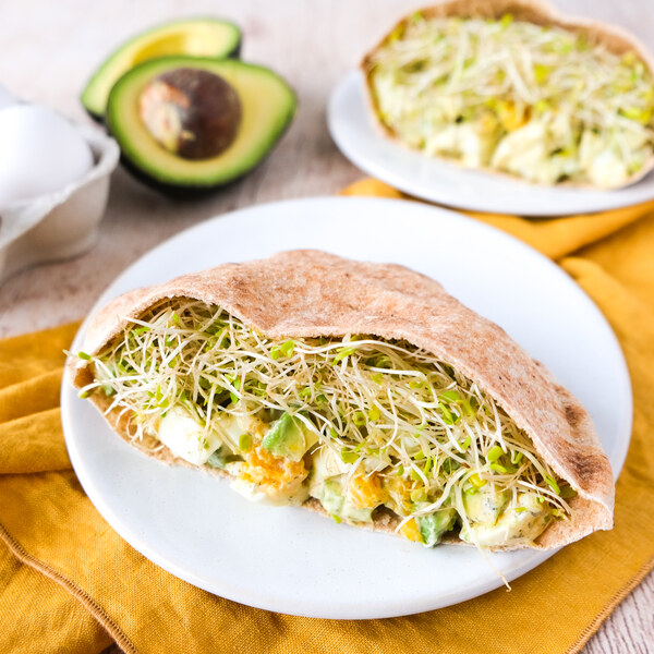 Curried Egg Salad Pita Wrap with Avocado & Alfalfa Sprouts
