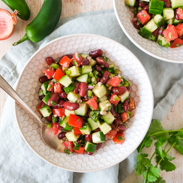 Spicy Indian-Style Kidney Bean Salad with Cucumber, Tomato & Cilantro