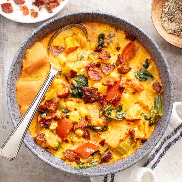 Creamy Sweet Potato-Corn Chowder with Bacon, Bell Pepper & Spinach | Shaw's
