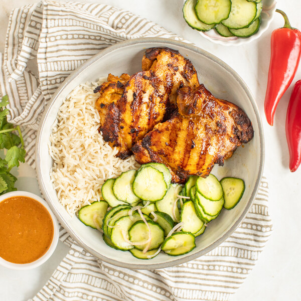 Grilled Peri-Peri Chicken Thighs with Rice & Pickled Cucumbers | Shaw's