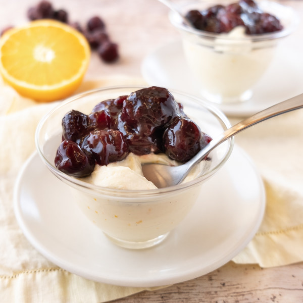Orange-Cardamom Cream Cheese Mousse with Cherry Compote