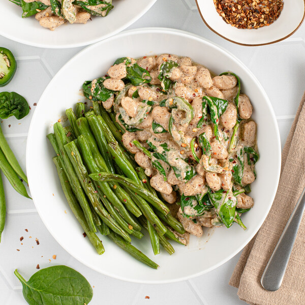 Spicy White Bean, Cream Cheese & Spinach Sauté with Green Beans