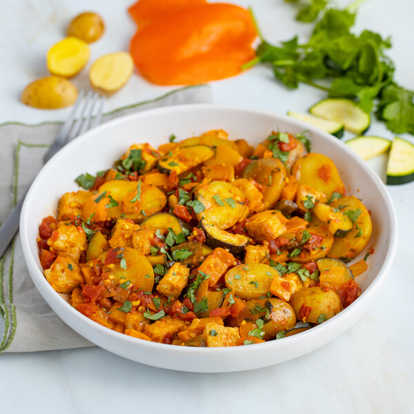 Spicy Bombay Tofu Sauté with Potato, Tomato, Zucchini & Cilantro