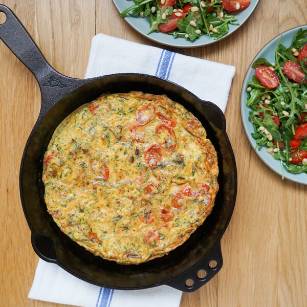 Cheesy Tomato, Leek & Parsley Frittata with Arugula-Pine Nut Salad