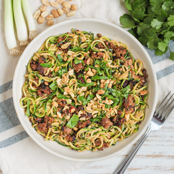 Sichuan-Style "Dan Dan" Zucchini Noodles with Veggie Ground & Peanuts
