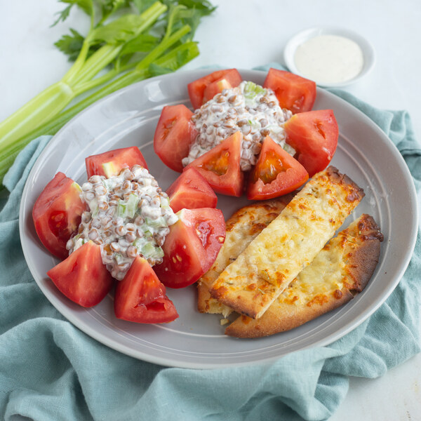 Lentil Salad Stuffed Tomatoes with Cheesy Rosemary Breadsticks