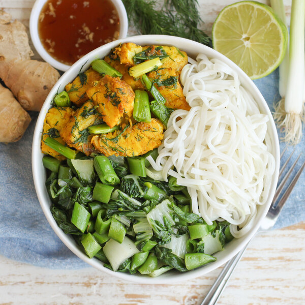 Vietnamese Cod with Rice Noodles, Bok Choy, Snap Peas & Dill 