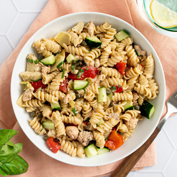 Pasta Salad with Salmon, Artichokes, Peppers & Basil Vinaigrette