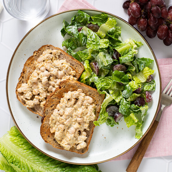Creamy "Caesar" Chickpea Toasts with Romaine & Grape Salad