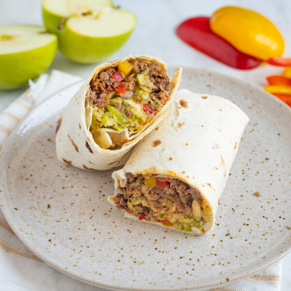 Veggie Ground Wrap with Sautéed Bell Peppers & Apple-Cilantro Slaw