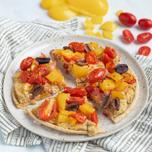 Greek Pita with Chickpea Spread, Bell Peppers, Tomatoes & Olives