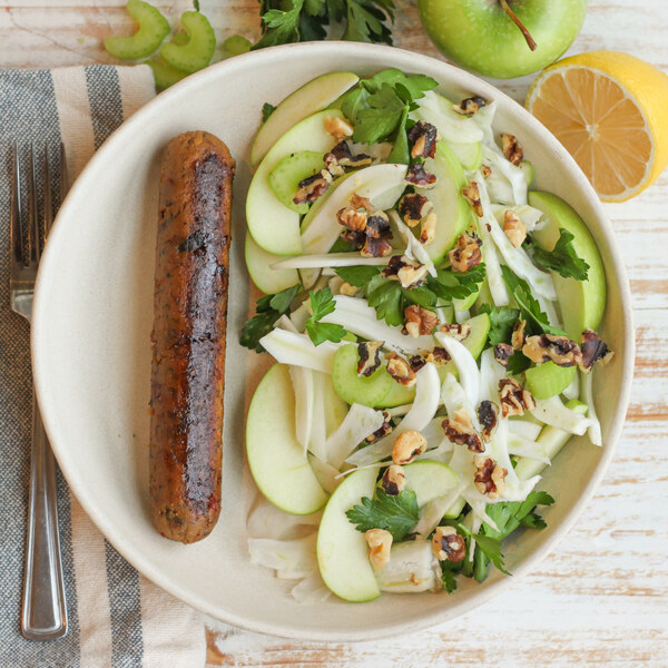 Pan-Fried Veggie Sausage with Fennel, Apple, Celery & Walnut Salad
