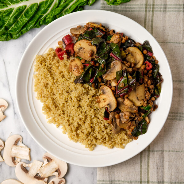 Lentil, Swiss Chard & Mushroom Sauté with Quinoa