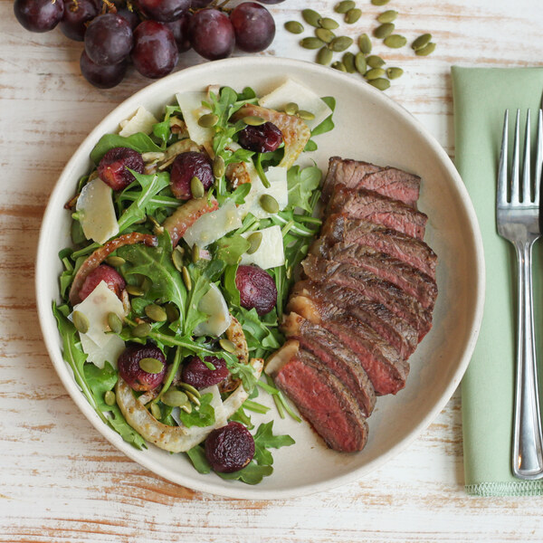 NY Steak with Roasted Fennel, Grape, Parmesan & Arugula Salad