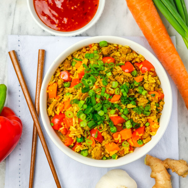 Indian-Style Fried Rice with Turkey, Carrots, Green Onions & Peas